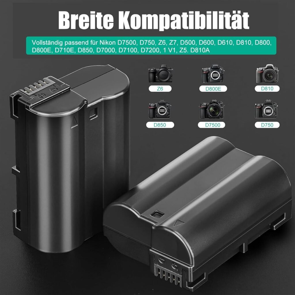 JYJZPB EN-EL15/EN-EL15A EN-EL15B Battery and Battery Charger Case for Nikon Z8 Z7 Z6 Z6II Z6III Z5 Battery Compatible for Nikon D850 D810 D800 D7500 D7200 D7100 D7000 D780 D750 D610 D600 D500