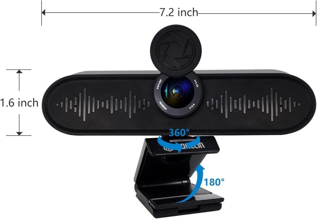 Ultra HD 4K Webcam with Microphones and Speakers, All-in-One Video Conferencing Camera for Small Meeting Rooms, Wide Angle View USB Webcam for Streaming, Teaching and Video Conferencing