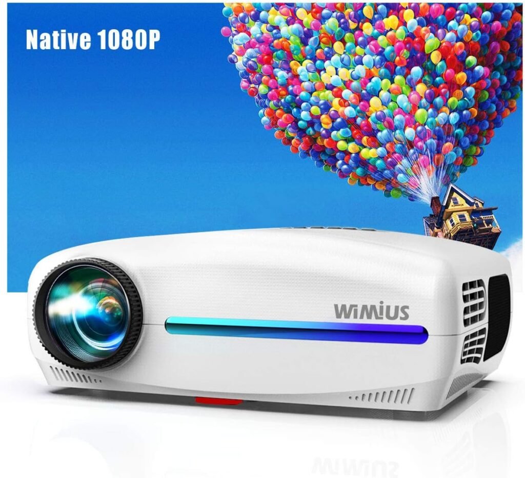 WiMiUS Projector【Dolby Audio】, 24000 Lumens Native 1920x1080P Video Projector Support 4K with 4D ± 50° Electronic Keystone Correction, 300 LED Home Projector for Smartphone/PC/TV Box/Laptop/PS4