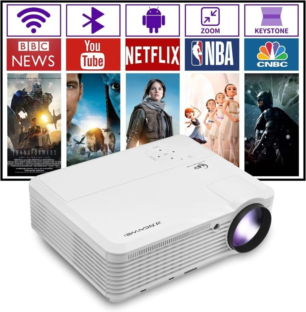 8000Lumen Full HD LED Movie Projector with WiFi Bluetooth Smart Android OS 1080P Home Theater Projector 200Inch Wireless Screen Mirroring for Video Gaming HDMI USB VGA TV Stick Laptop Phone PC DVD PS5