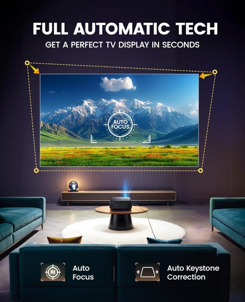 【Auto Focus  Keystone】Projector, 32000 Lumen WiFi 6 Bluetooth Full HD 1080P Portable Projector Supported 4K,4D/4P Keystone 50% Zoom 300 Display Home Cinema Projectors for Smartphone/TV Stick/PPT/PS5