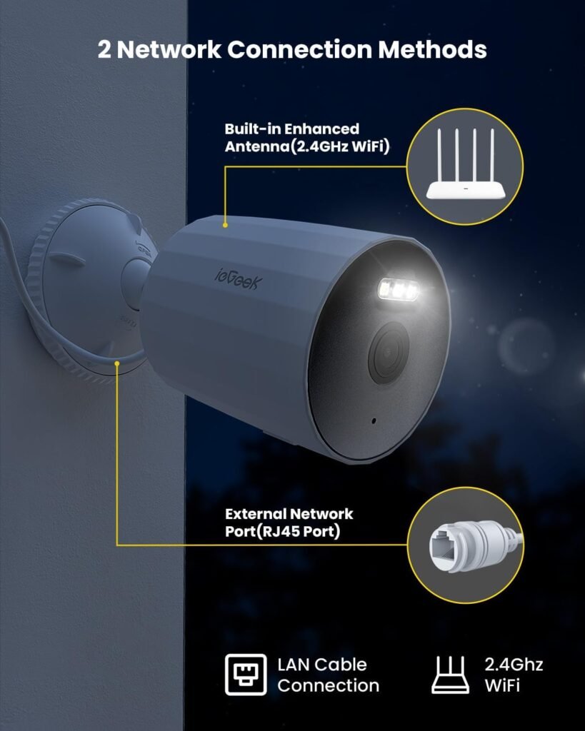 ieGeek Security Camera Outdoor 2 Pack Wired CCTV Camera System, 4MP and 10M Night Vision 2.4G Wireless Wifi Camera Home IP Surveillance Camera 2-Way Audio, Motion Sensor and Alarm Support PC/App