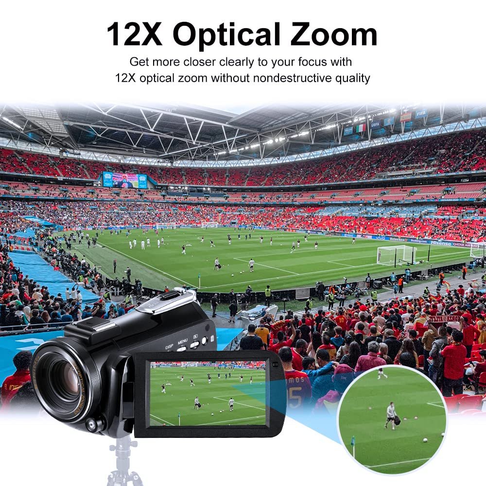 ORDRO Video Camera Camcorder AC5 Camera with 12x Optical Zoom 1080P 60FPS YouTube Camcorder with Microphone, LED Light, Wide Angle Lens