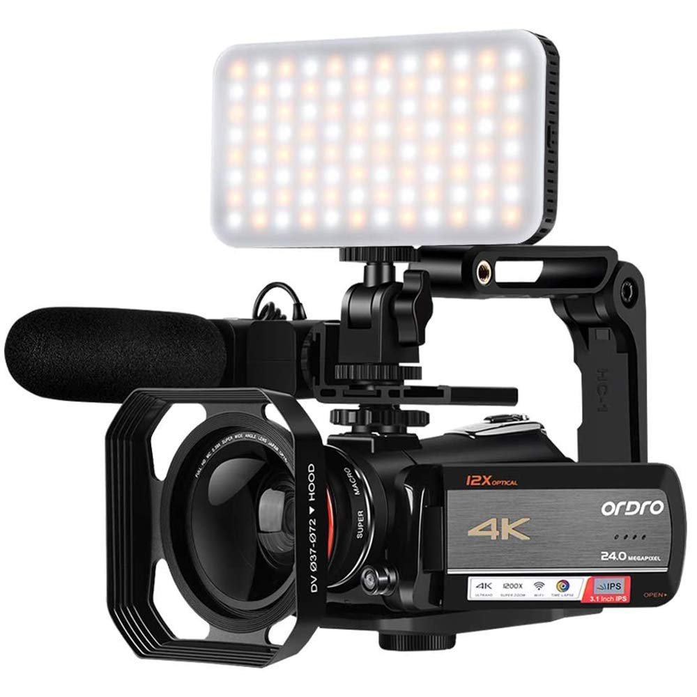 ORDRO Video Camera Camcorder AC5 Camera with 12x Optical Zoom 1080P 60FPS YouTube Camcorder with Microphone, LED Light, Wide Angle Lens