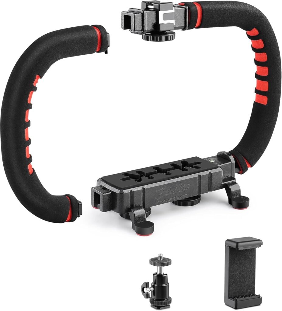 Zeadio Camera Smartphone Stabilizer, Handle Grip Handheld Video Rig, Compatibility with All Camera, Camcorder, DSLR and for All iPhone and Android Smartphones