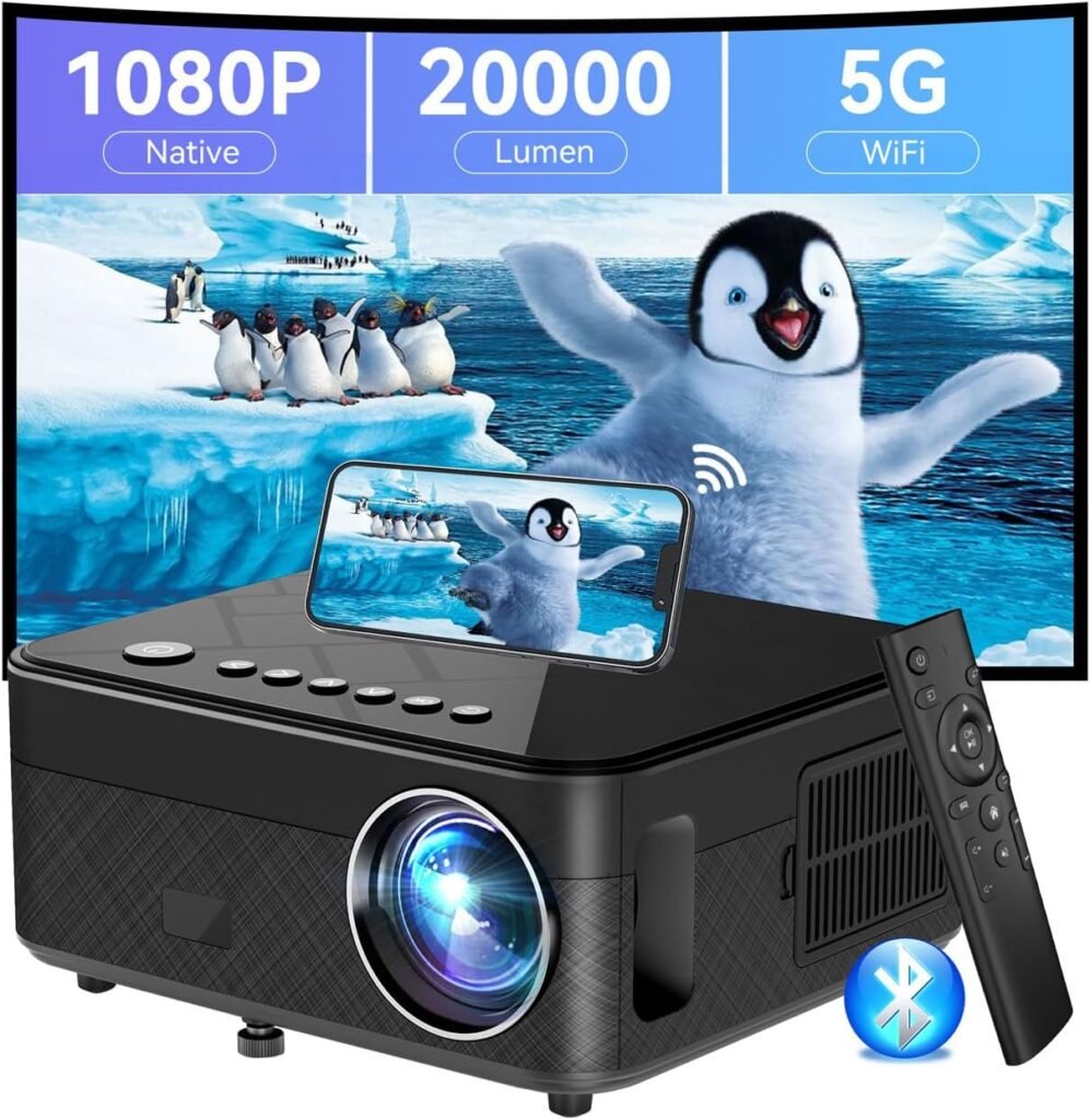 Projector Surewheel SW10, 20000 Lumen 4K Projector Home Cinema, 5W Speaker, Keystone Correction, Zoom, Wifi, Bluetooth, TV Stick/Phone/HDMI/PS5