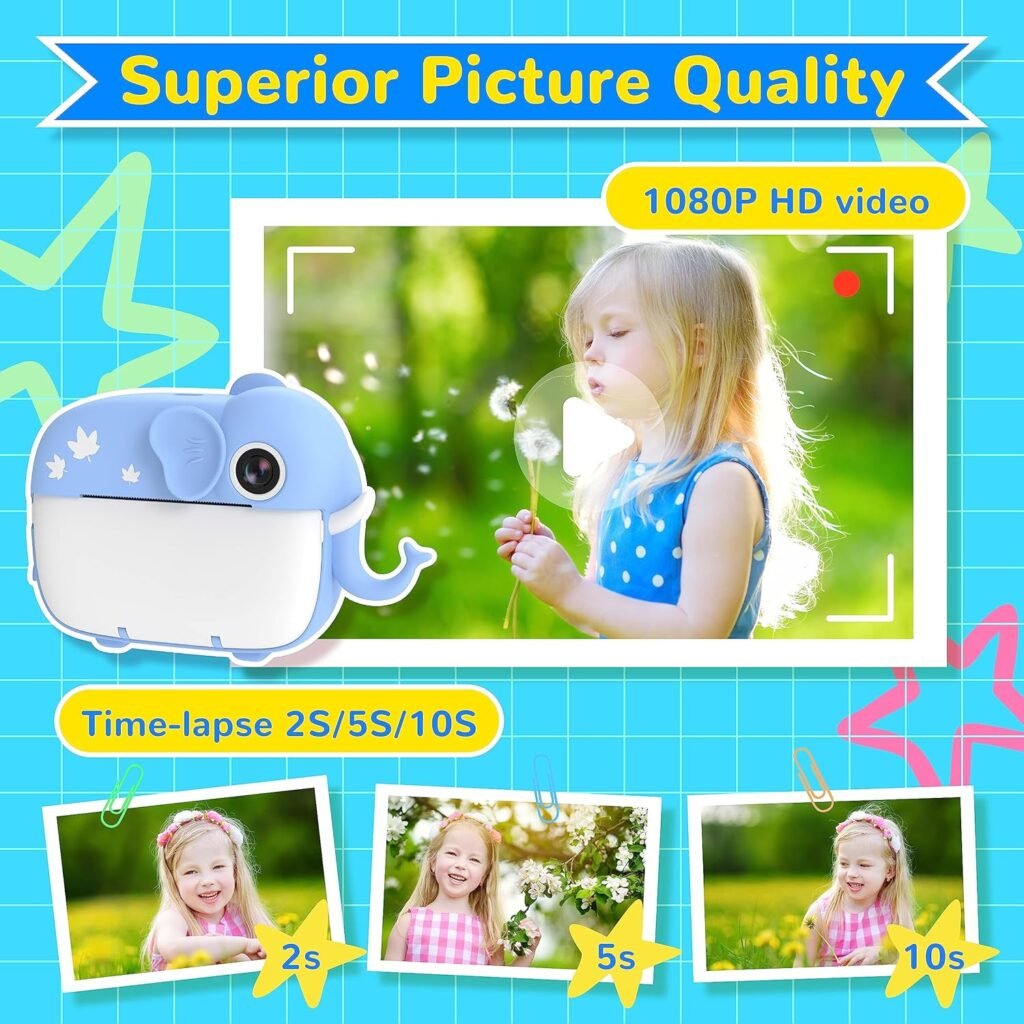 TIATUA Kids Camera Instant Print,Digital Camera for Kids with 20MP Dual Lens  32G Card, Video Camera, Photo Paper  Fun Accessories Included,Gift for Girls Boy Age 3+