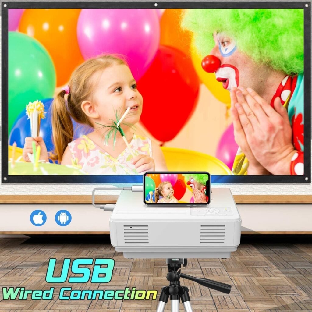 WiFi Projector, Full HD 1080P Enhanced Mini Wireless Projector, Portable Video Projector Compatible with TV Stick Smartphone Tablet HDMI USB AV for Home Theater