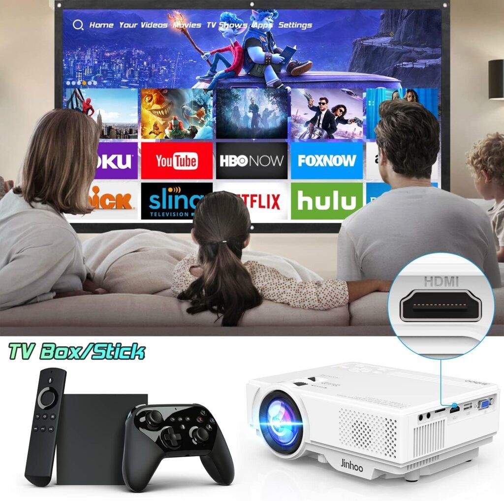WiFi Projector, Full HD 1080P Enhanced Mini Wireless Projector, Portable Video Projector Compatible with TV Stick Smartphone Tablet HDMI USB AV for Home Theater