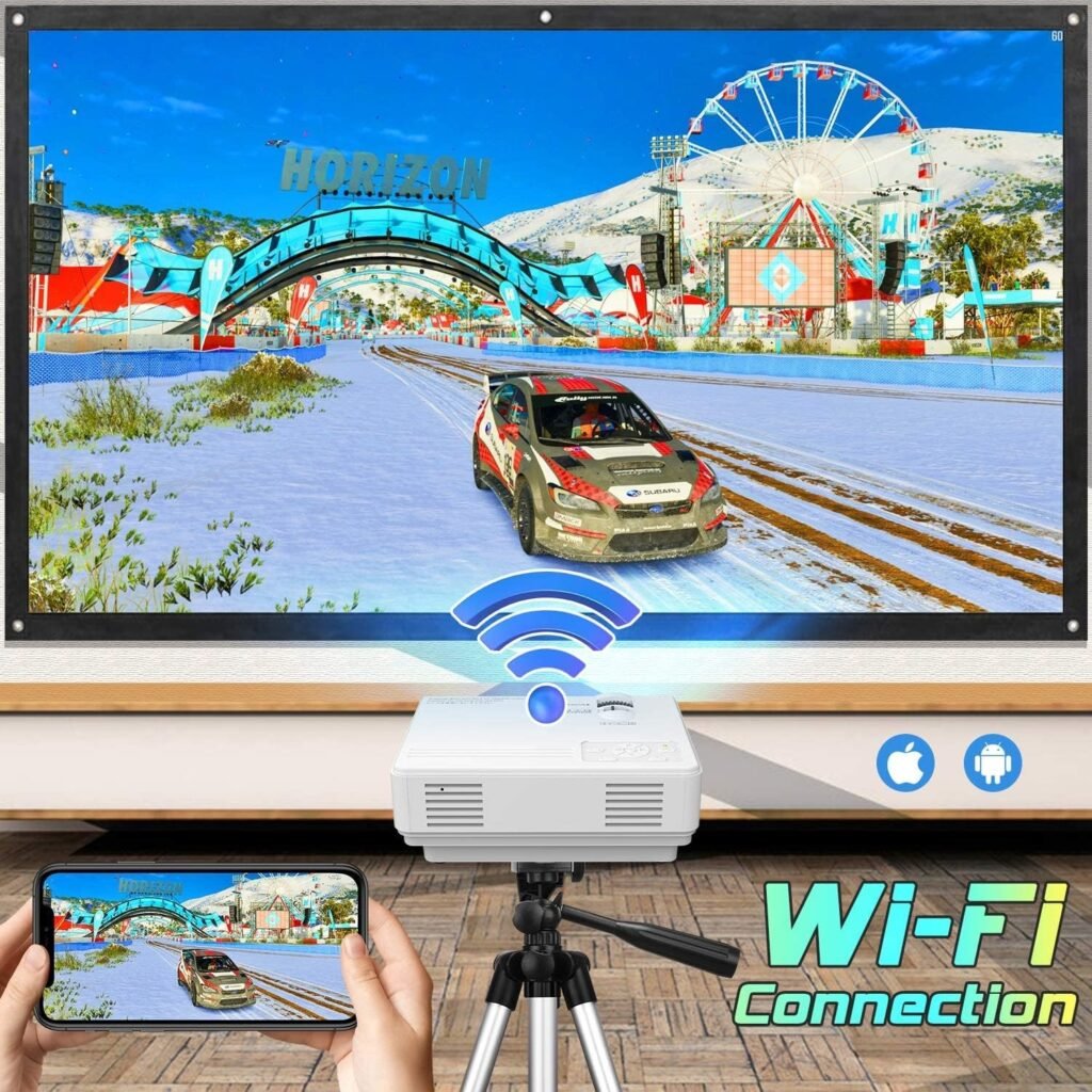 WiFi Projector, Full HD 1080P Enhanced Mini Wireless Projector, Portable Video Projector Compatible with TV Stick Smartphone Tablet HDMI USB AV for Home Theater