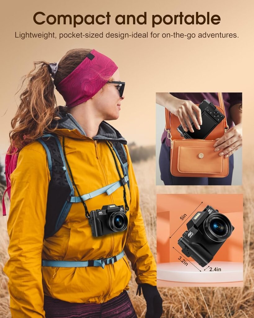 4K 75MP Digital Camera with WiFi, 3 180° Flip Screen, 16X Digital Zoom Autofocus Vlogging Camera for YouTube, Compact Camera with 32GB SD Card  2x1500mAh Batteries for Travel  Beginners