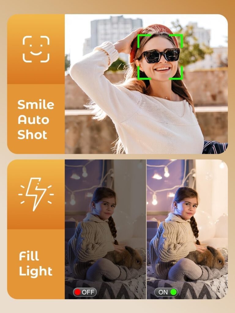 Digital camera, 4K 64MP Compact Digital Camera with Autofocus and Macro Function, 180° flip-up screen portable selfie cameras for photography and video with 32GB Micro SD Card for Beginners Teens