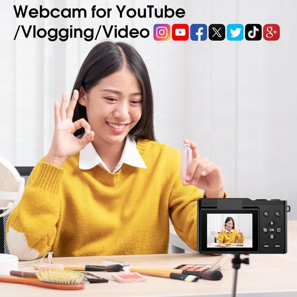 Digital camera, 4K 64MP Compact Digital Camera with Autofocus and Macro Function, 180° flip-up screen portable selfie cameras for photography and video with 32GB Micro SD Card for Beginners Teens